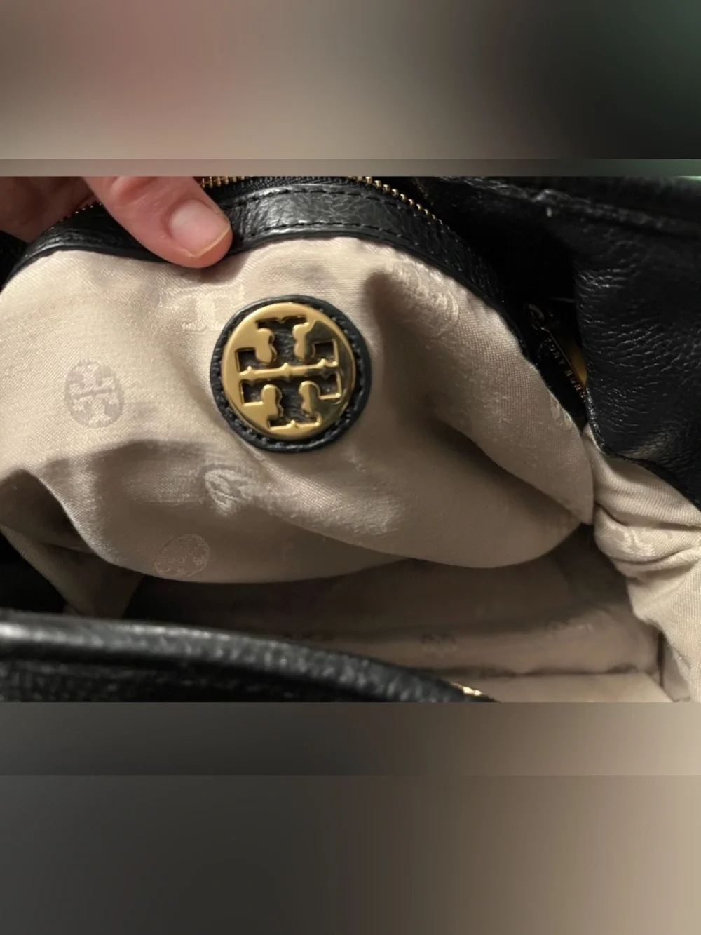 Tory Burch ~ AMANDA ~ Black Leather Tote with Gold Logo Medallion